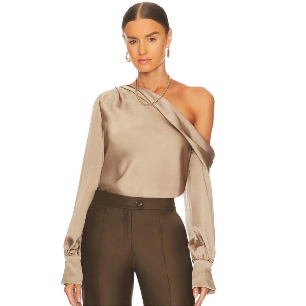 SIMKHAI Alice One Shoulder Top in Nutmeg Size Small